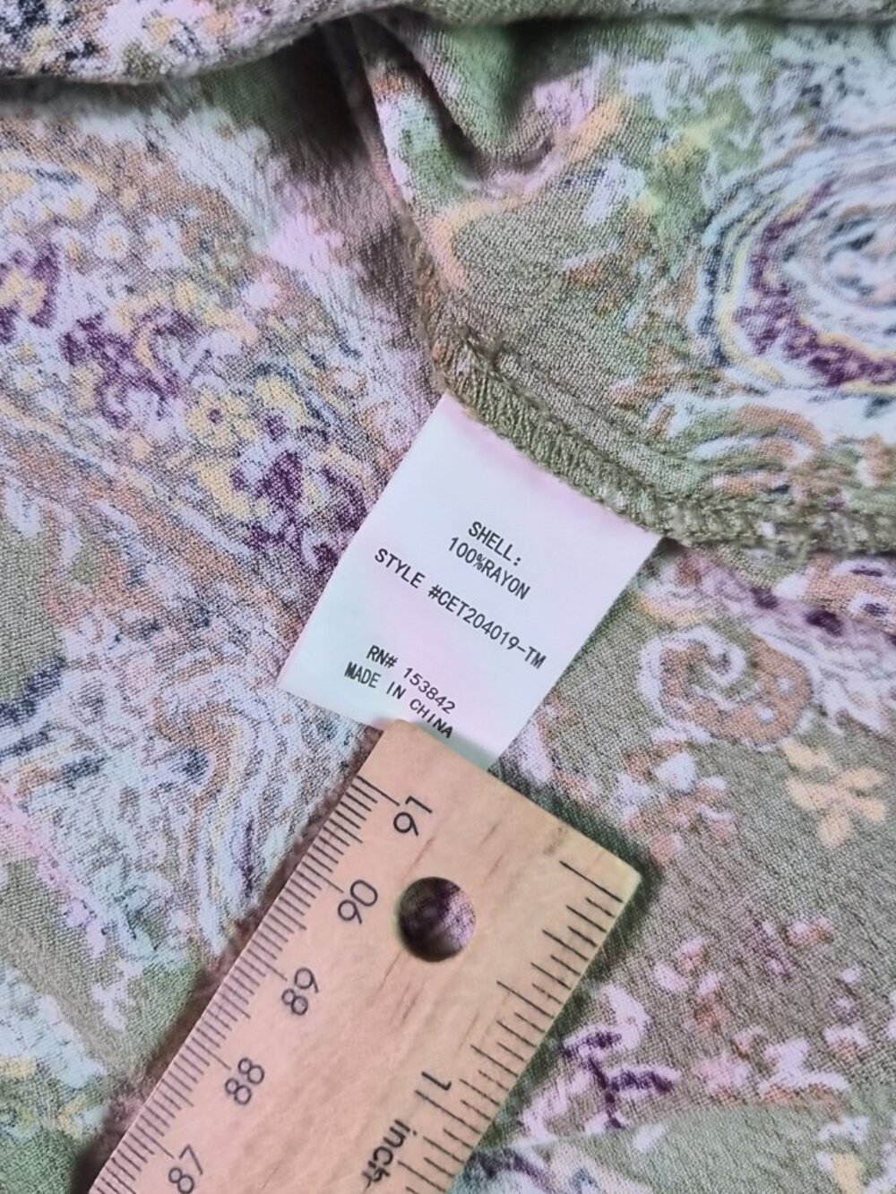 Melloday Womens Size L Green Paisley Smocked Empire Waist Boho Tunic Top F957 - Picture 7 of 11